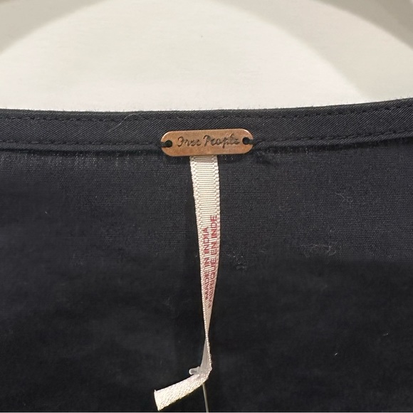 Free People Making A Statement Black Mini Cocktail Dress Pleated Puff Sleeve - Picture 4 of 7